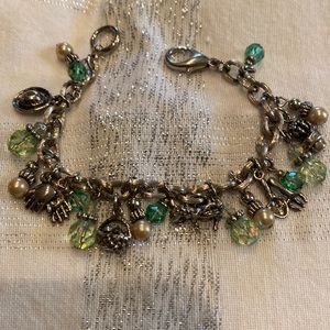Charm Bracelet Gardener Silver Color with Green and Pearl Stones